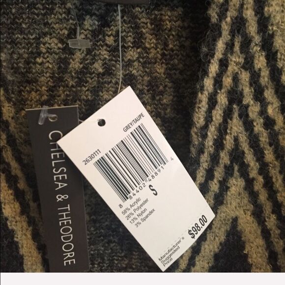 Chelsea & Theodore gray/beige zigzag cardigan, brand new, excellent condition, S - Picture 9 of 10